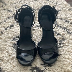 Zara Black Patent Strappy Sandal Block Heels 6